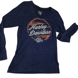 Harley Davidson Womens Long Sleeve Thermal Shirt XL Purple Vneck Biker Daytona